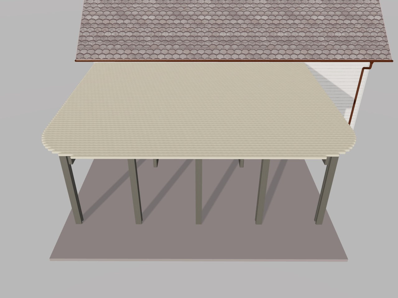 A 20 ft deep lattice patio cover in Patio3D with 4 ft curved front corners